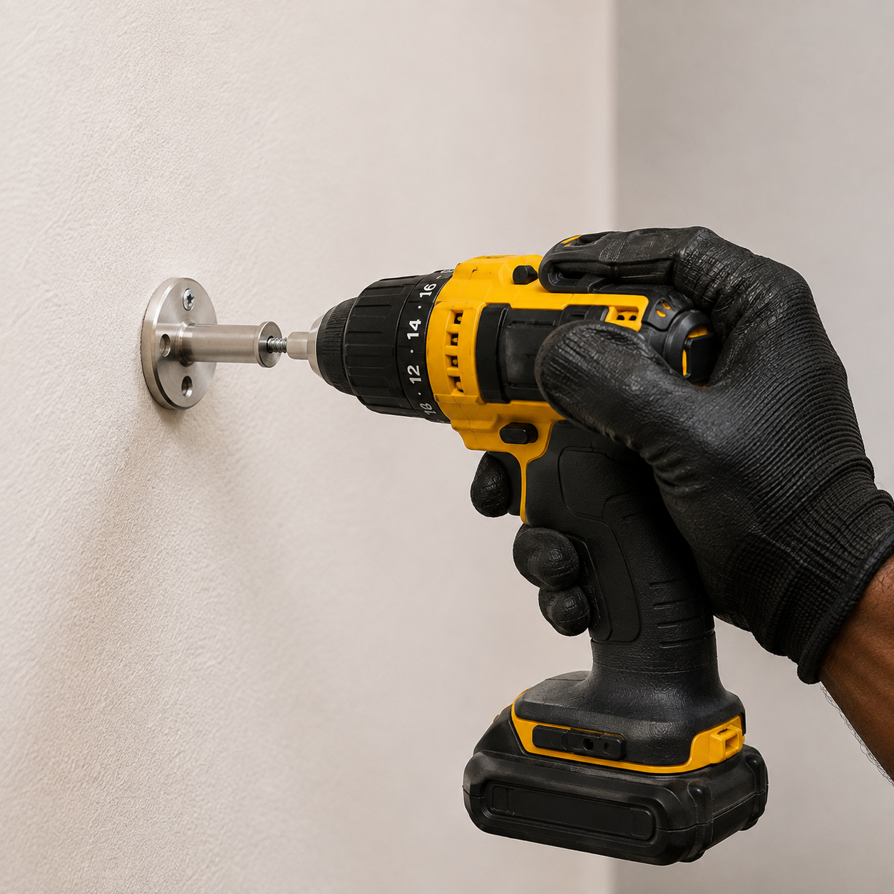 Fixation d'une platine murale à la perceuse-visseuse