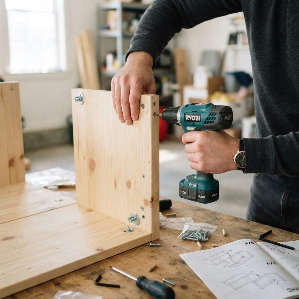 Montage de meuble en kit avec une perceuse